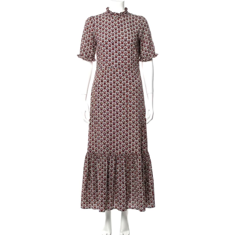 Zara Dress Womens 8 Red Black Midi Heart Pattern Lined Puff Ruffles Flowing